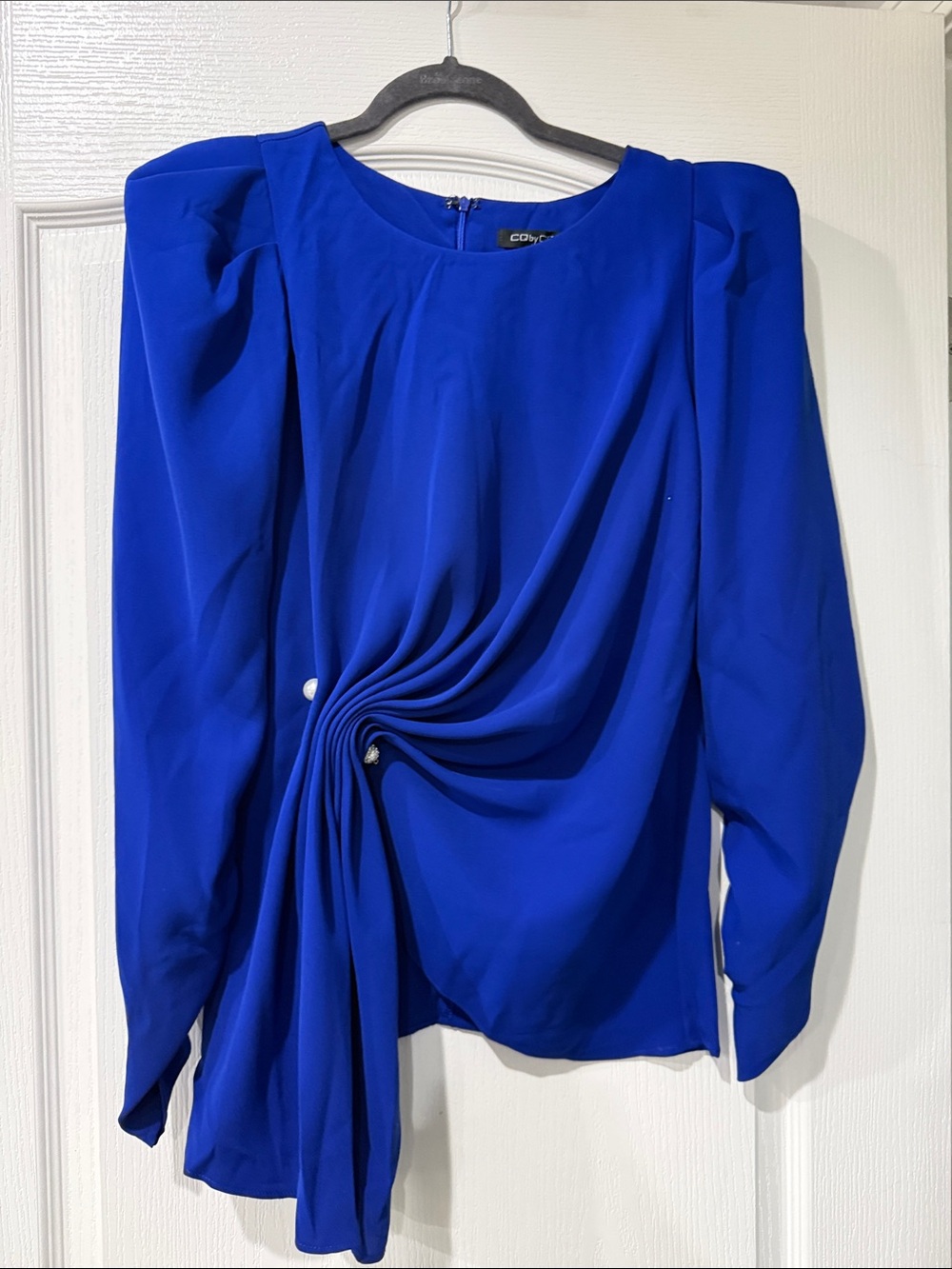 COBY Cobalt Blue Long-Sleeve Draped Blouse